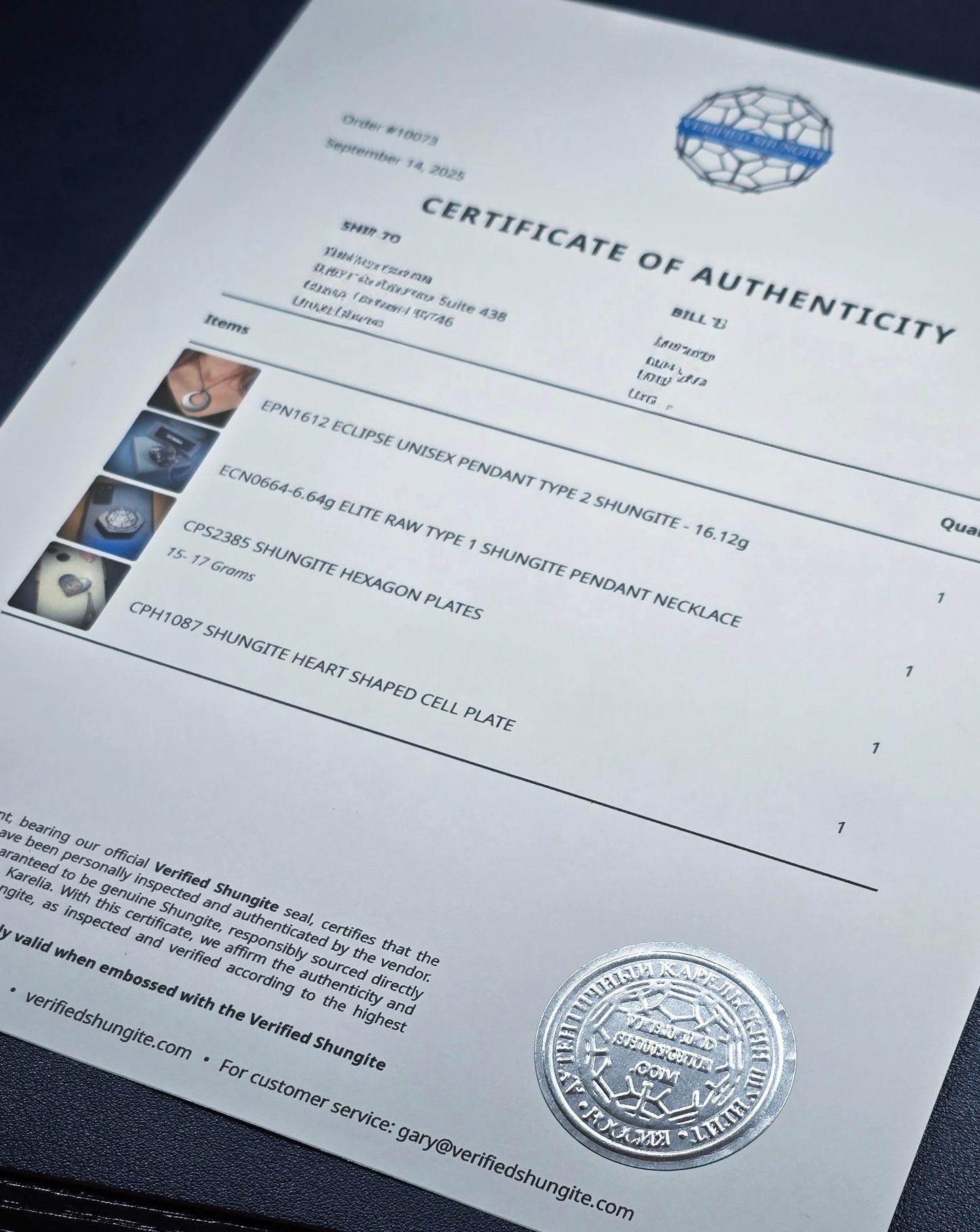 EHG1000 ENGRAVED "HEART" PENDANT TYPE 2 SHUNGITE - 10g