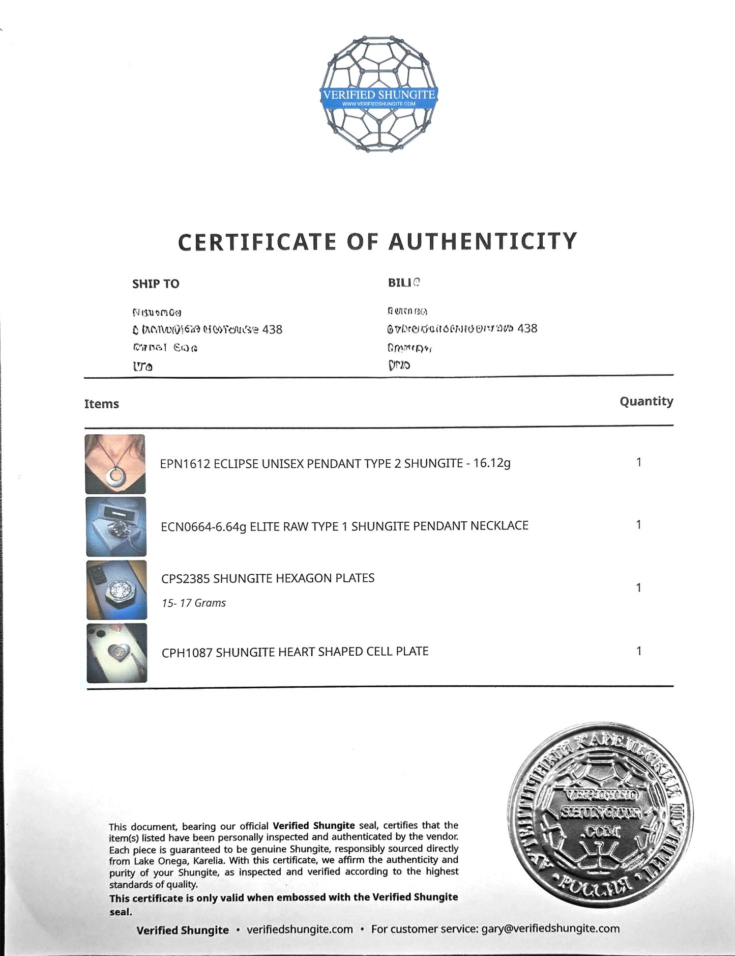 CPS2385 SHUNGITE HEXAGON PLATES