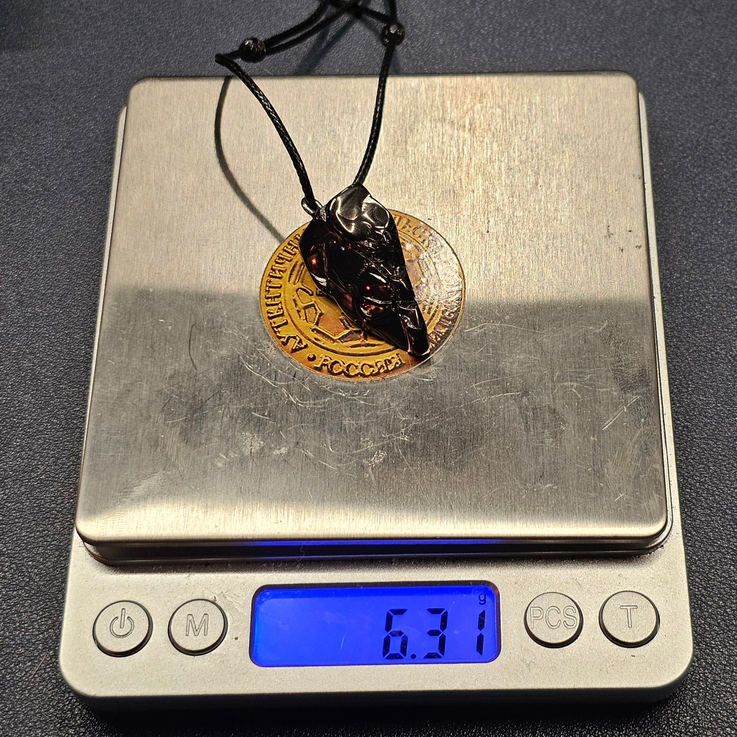 ECN 0631-6.31g ELITE RAW TYPE 1 SHUNGITE PENDANT NECKLACE
