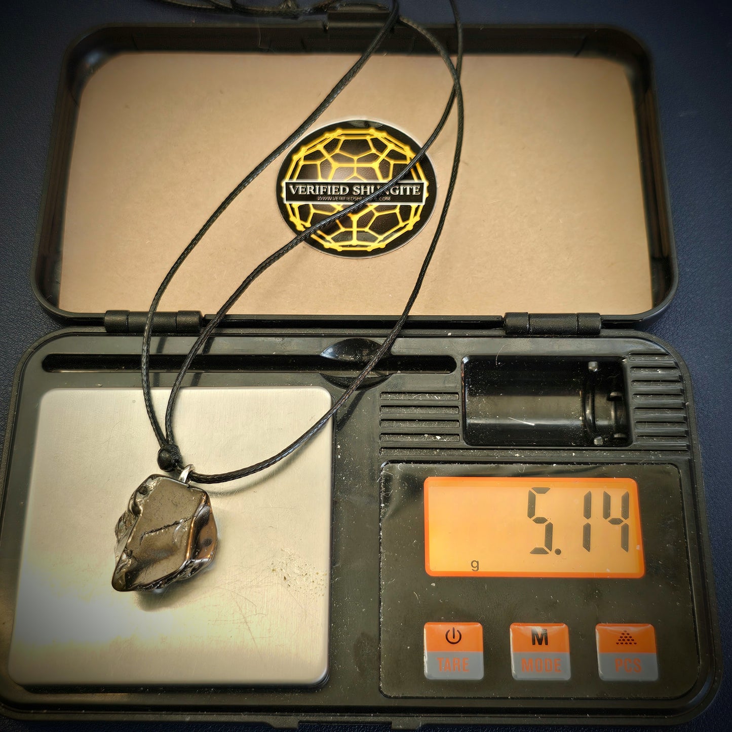 ECN 0514-5.14g ELITE TUMBLED TYPE 1 SHUNGITE PENDANT NECKLACE