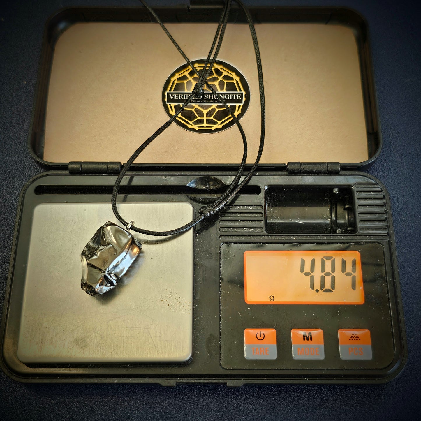 ECN0484-4.84g ELITE TUMBLED TYPE 1 SHUNGITE PENDANT NECKLACE