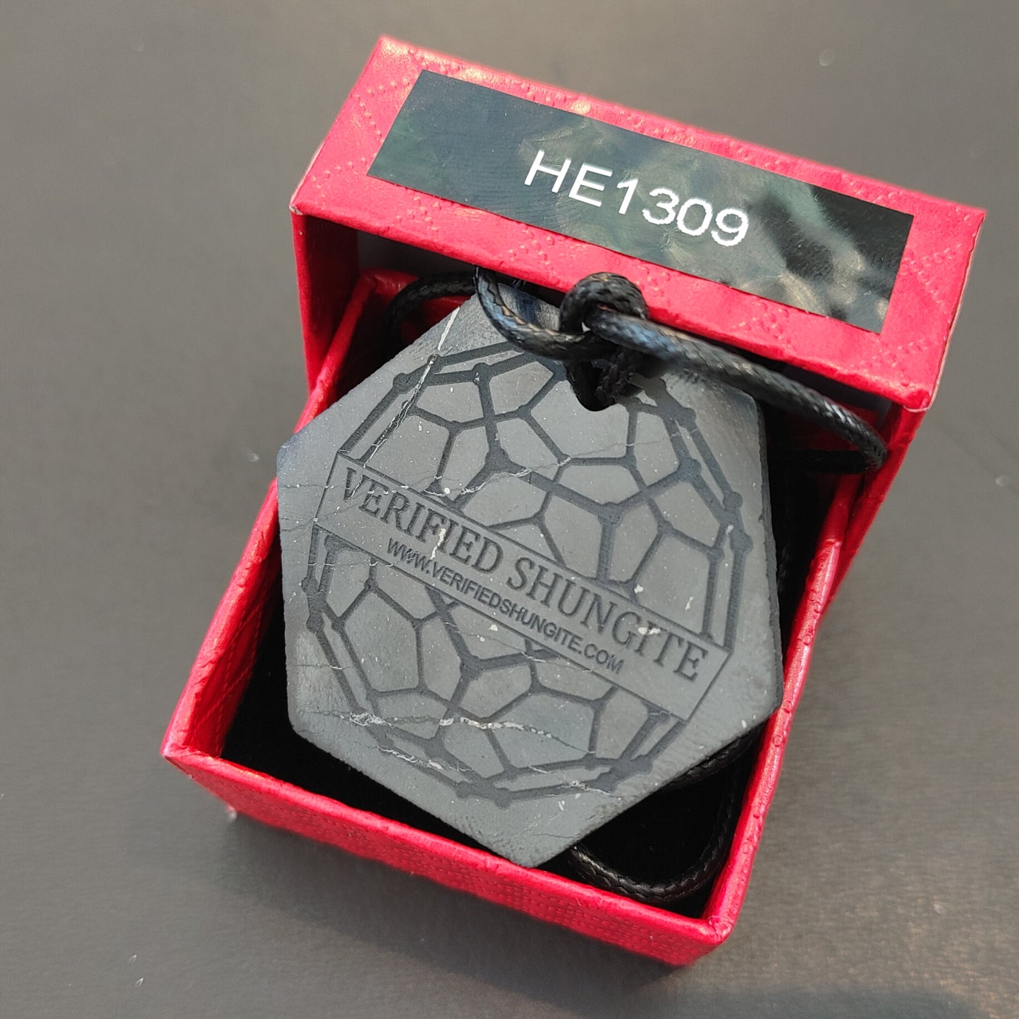 HEXAGON PENDANT TYPE 2 SHUNGITE ENGRAVED VERIFIED