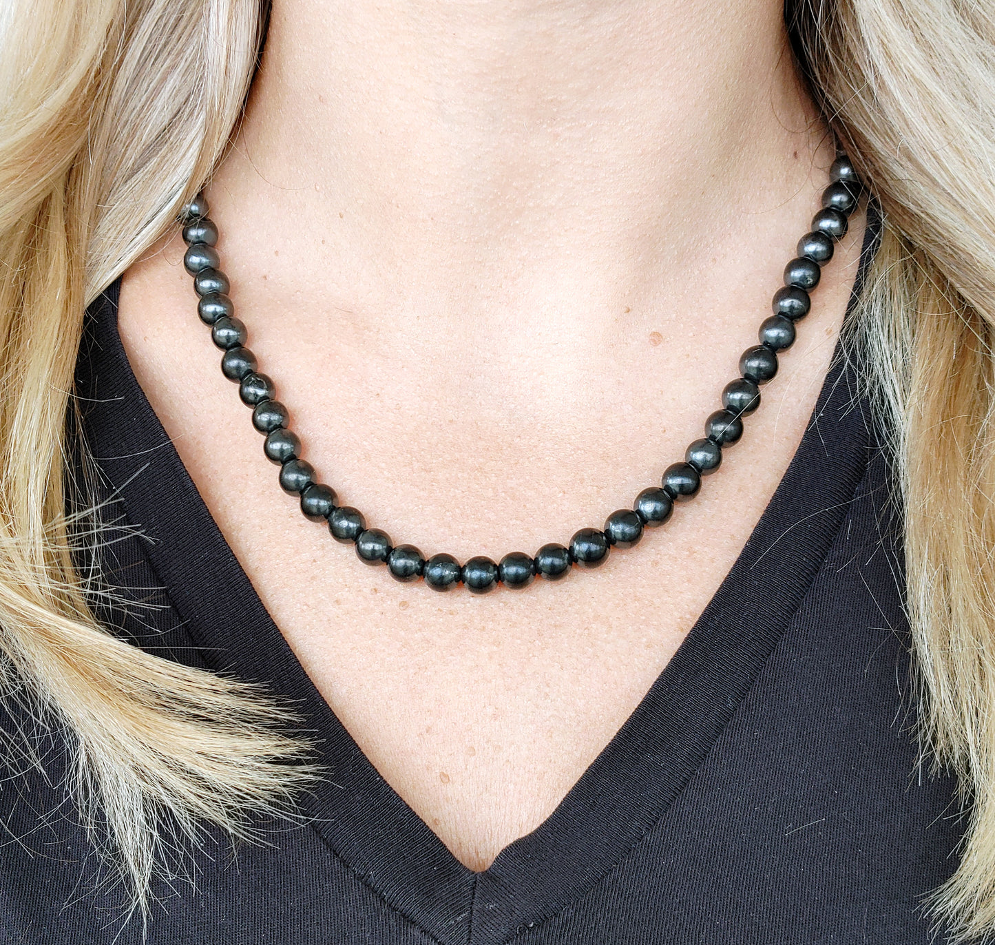 LBN5000 LONG BEADED NECKLACE "BLACK PEARLS" 76 BEADS - 50G TW